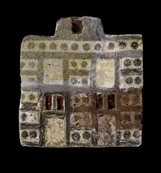 Fayence inlayplaque representando uma casa de dois andares, Middle Minoan IIIA Period, c.1800-c.1750 aC (faiança e gesso)